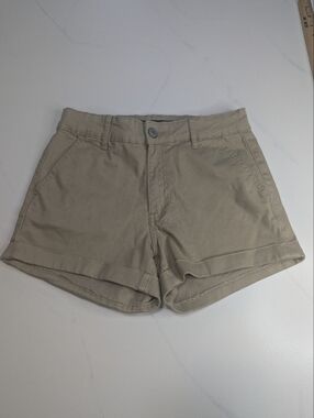 Aeropostale Aero High Rise Midi Shorts Khaki Tan Chino‎ Cuffed Size 4